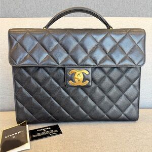 Chanel Vintage 90s Caviar Top Handle Portfolio Flap Black GHW